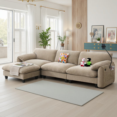 ? Canapé modulaire en L modulaire, canapé en chenille 4 places avec sièges de 31,5 po de large, chargeur USB / Type-C et repose-pieds de rangement?