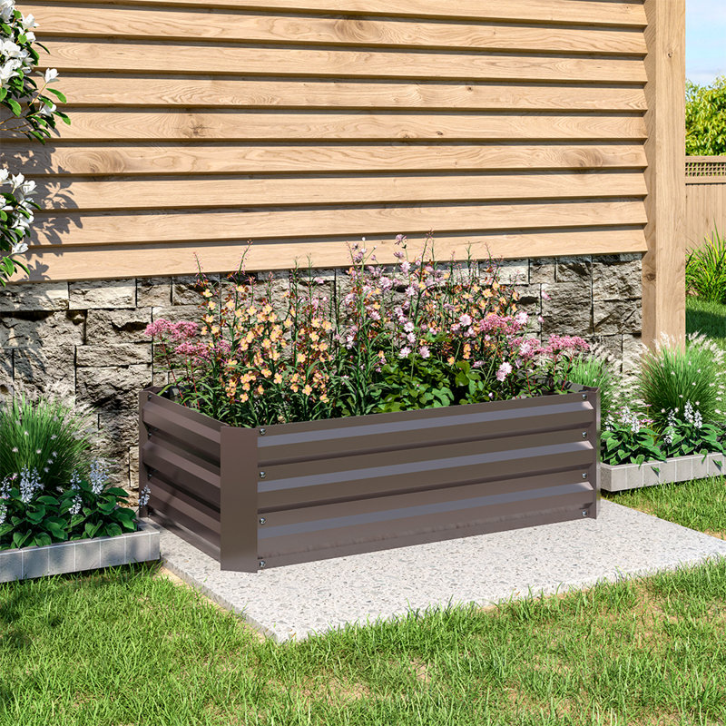Brunswick Metal Planter Box, Brown, 30cm H x 100cm W x 60cm D