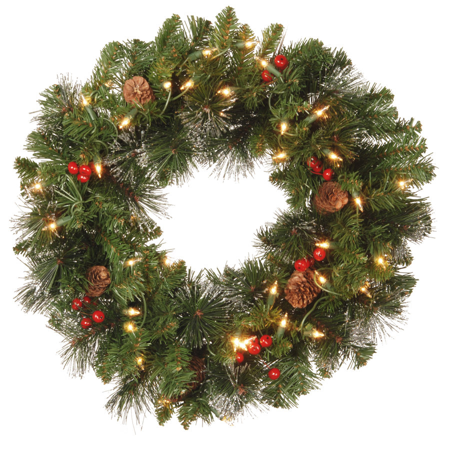 Crestwood Spruce Wreath with Clear Lights