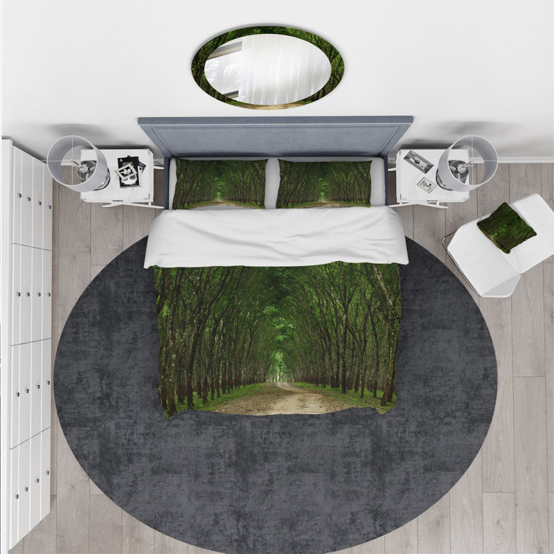 Pathway in Thick Green Forest - Landscape Duvet Cover Set - Microfiber Polyester, Twin Duvet Cover + 1 Sham