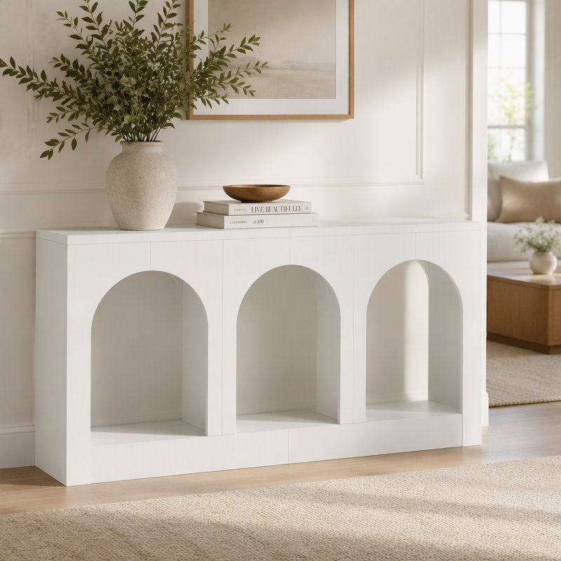 Table d'entrée 70,8 po, console en bois avec 3 tablettes arquées