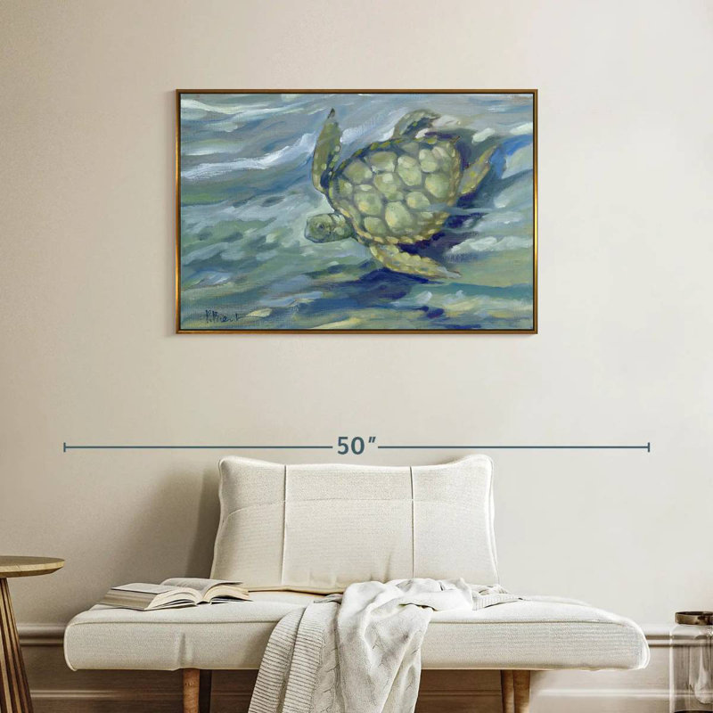 Tortue de mer East Point, Cadre flottant doré, 37 po x 25 po
