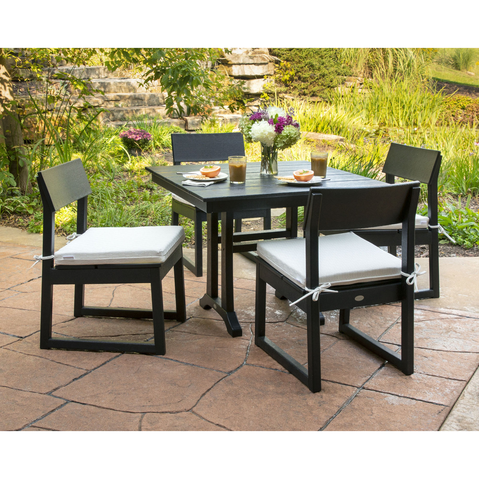 POLYWOOD® Edge 38" Patio Dining Set, Black