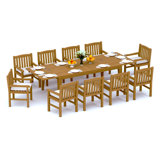 12 Seats 13 Pcs Grade-A Teak Wood Dining Set: 122" Caranas Double Extension Rectangle Table And 12 Devon Arm Chairs #11DV2912