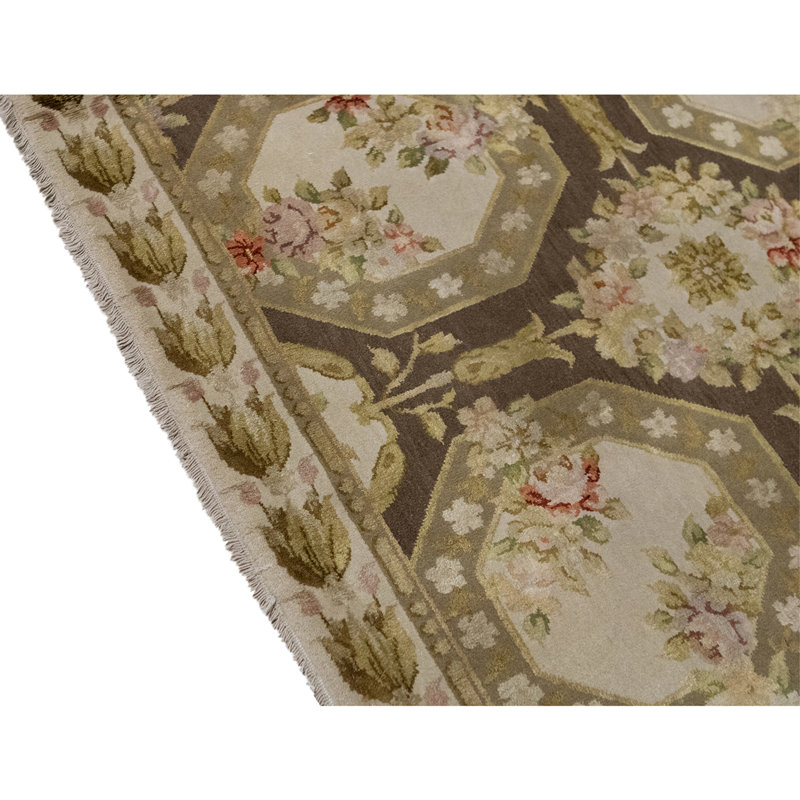 Tapis noisette et crème de haute qualité noué à la main