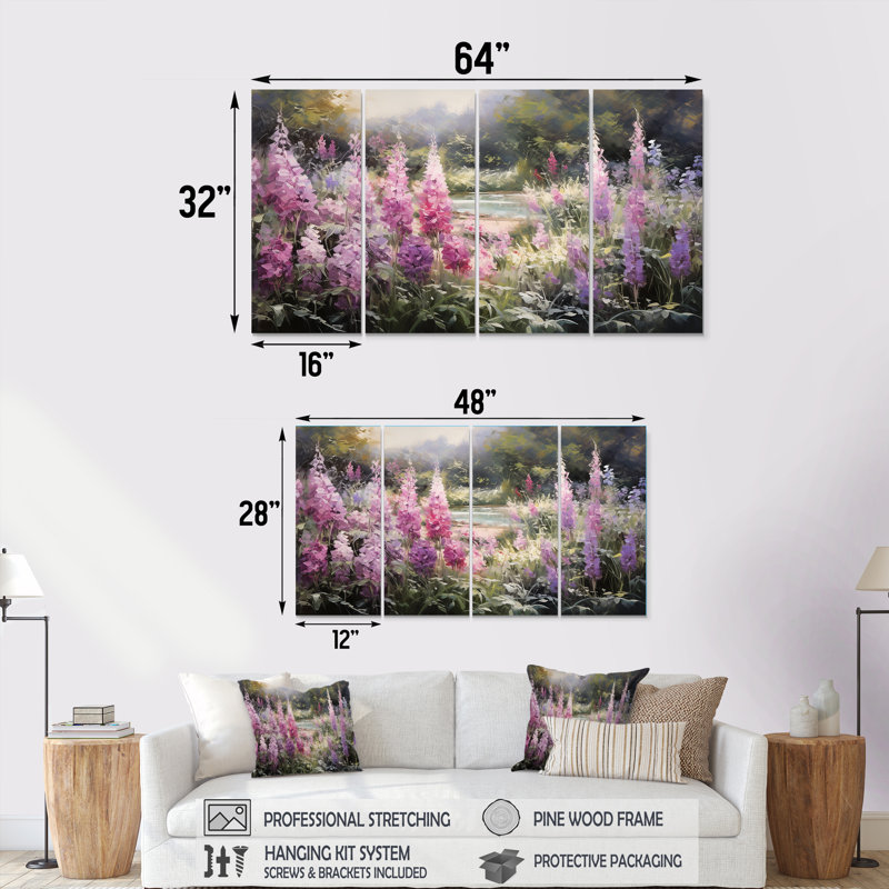 Eastham - Wildflowers, art mural pour le salon, 4 pièces, H 32 po x l 64 po