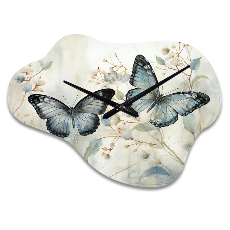 Horloge murale bleue avec ailes de papillon bleues et sereines - forme de nuage, Petit