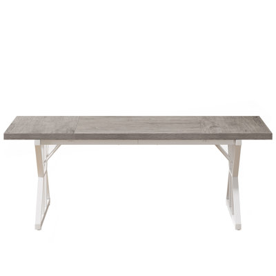 71" Farmhouse Dining Table for 6, Rustic Rectangular Kitchen Table with X-Trestle Metal Legs, Wood Top Dinner Table for Dining Room, Grey & White