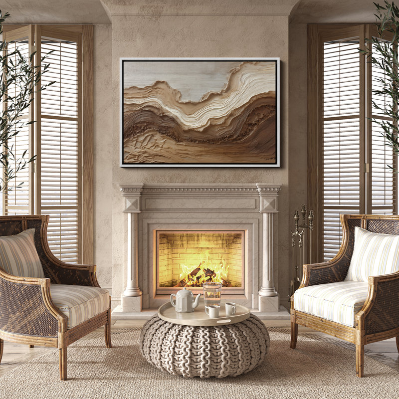 «Neutral Layered Earth Tone Abstract Abstract Modern Organic Design», reproduction d'art encadrée, H 16 po x l 24 po, Blanc