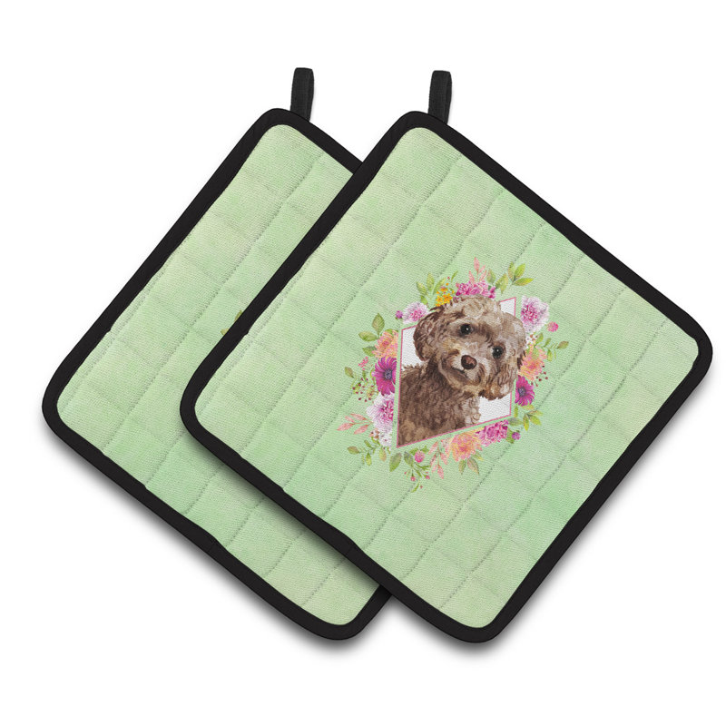 Ensemble de cuisinier poignée 2 pièces caroline trésors sheltie, Vert, Cockapoo chocolat