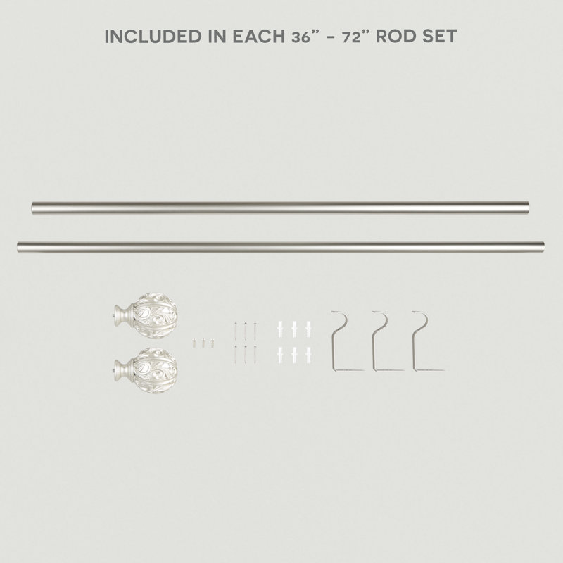 Matte Nickel Adjustable Iron Curtain Rod with Ornate Vine Finials