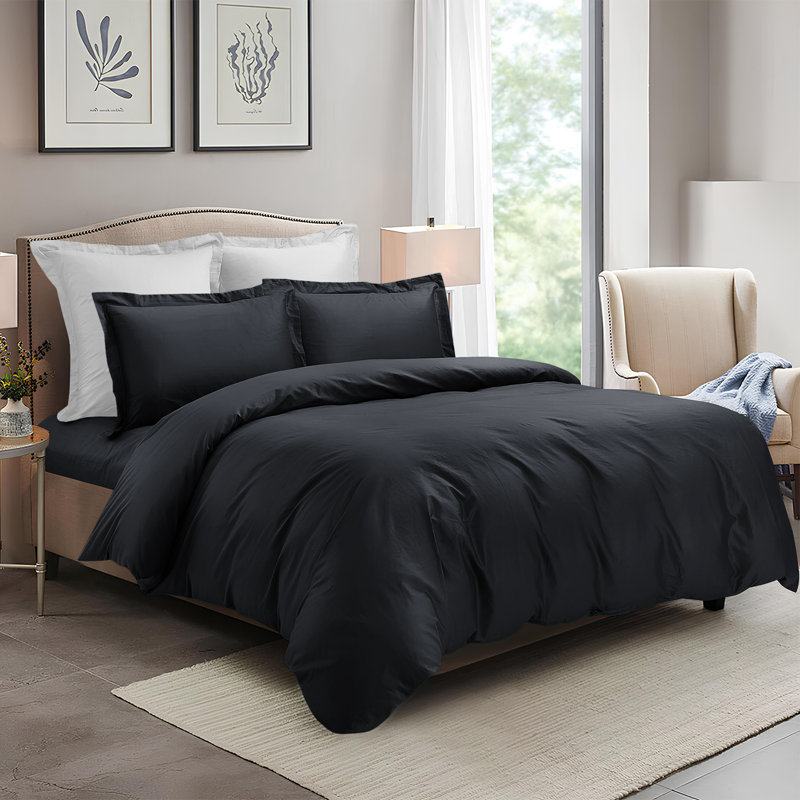 4 Piece Complete Bedding Set Duvet Cover Set With Fitted Bed Sheet & Pillowcases, Charcoal
