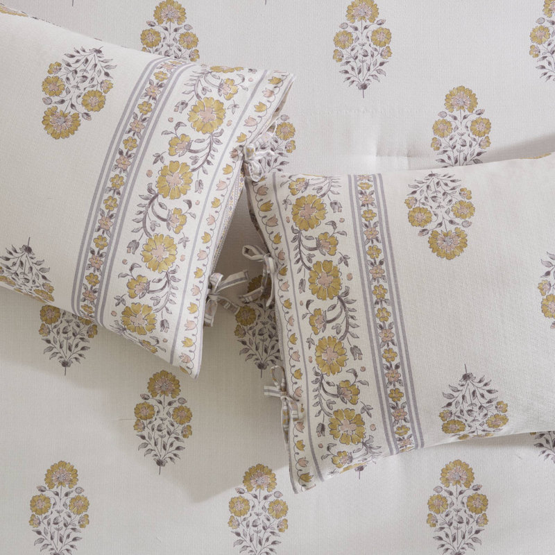 Ensemble de literie pour très grand lit, mélange de coton floral rosé doré, chambre à coucher
