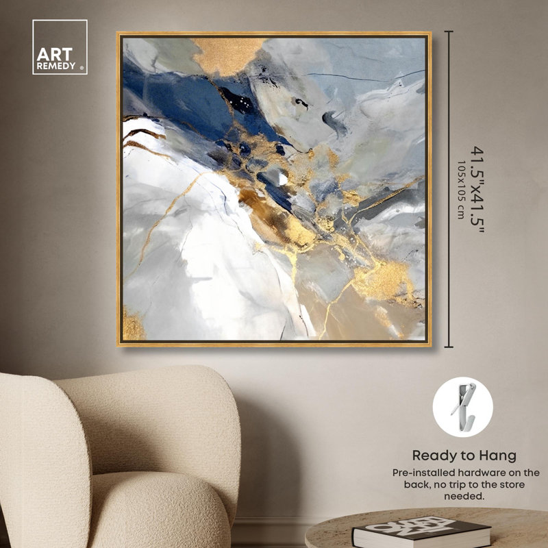 «A Nautical Abstraction II», art abstrait coloré par Art Remedy, Cadre doré, H 41 po x l 41 po