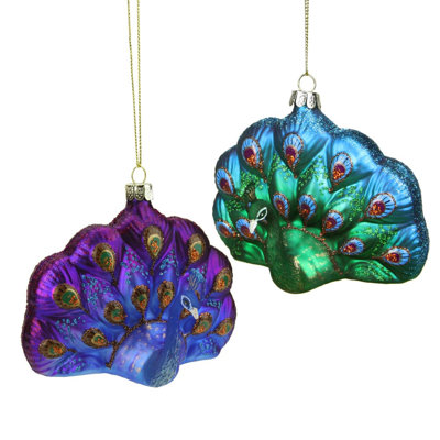 Ornement de Noël paon en verre scintillant 4,25 "Regal Peacock