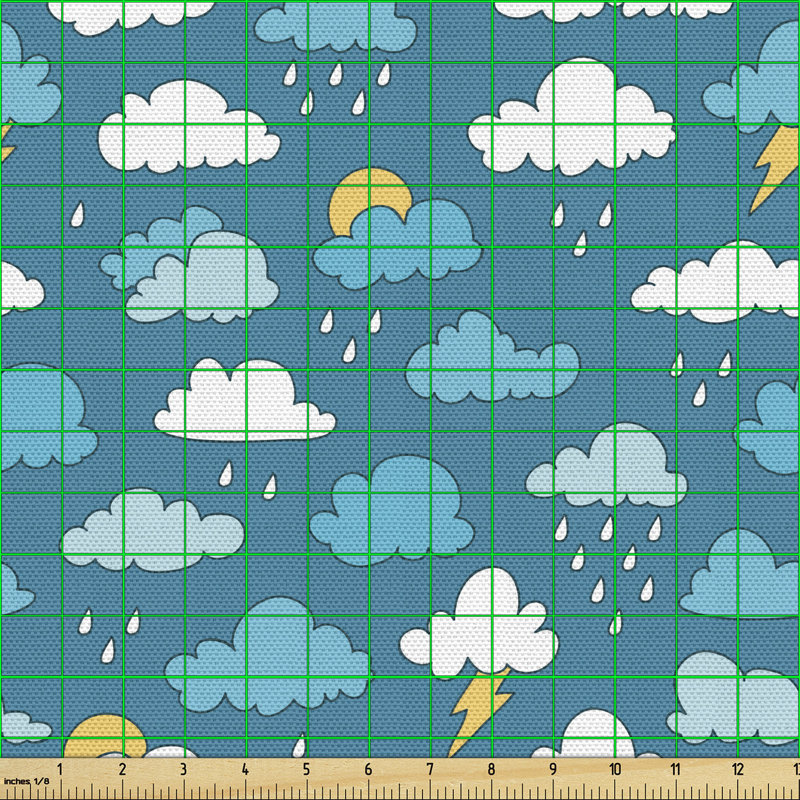 Christabell Raindrops Clouds with Sun Stormy Multi-Purpose Fabric