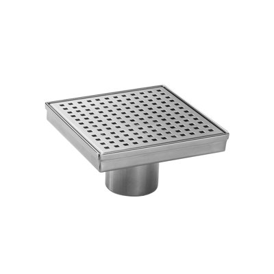Grid Shower Floor Drain with Flange 6 x 6 x 2.6 In Stainless Steel and ABS Single Piece Bathroom Floor Drain Brushed Nickel with Removable Grate Cover