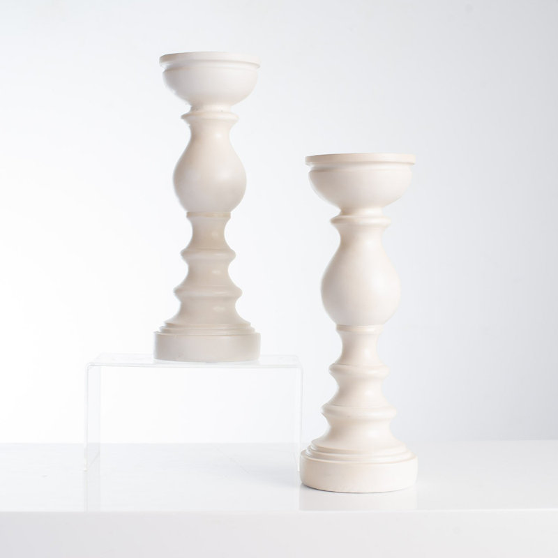 Ensemble de chandelles de table en polyrésine 2 pièces, H 12 po x l 3,5 po x P 3,5 po, Ivoire