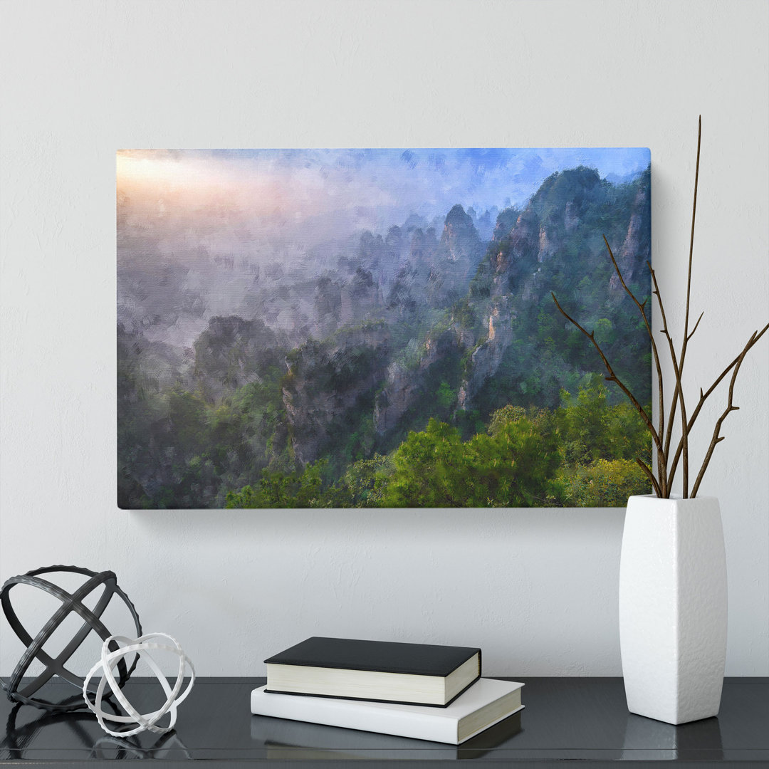 Cascading Mountains In China Painting - Wrapped Canvas