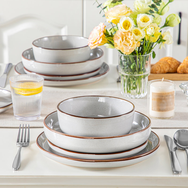 16-Piece Ceramic Dinnerware Set, Black Dinnerware, Dinner Set Service For 4 People, Dinner Plates, Dessert Plates, Soup Plate And Bowls