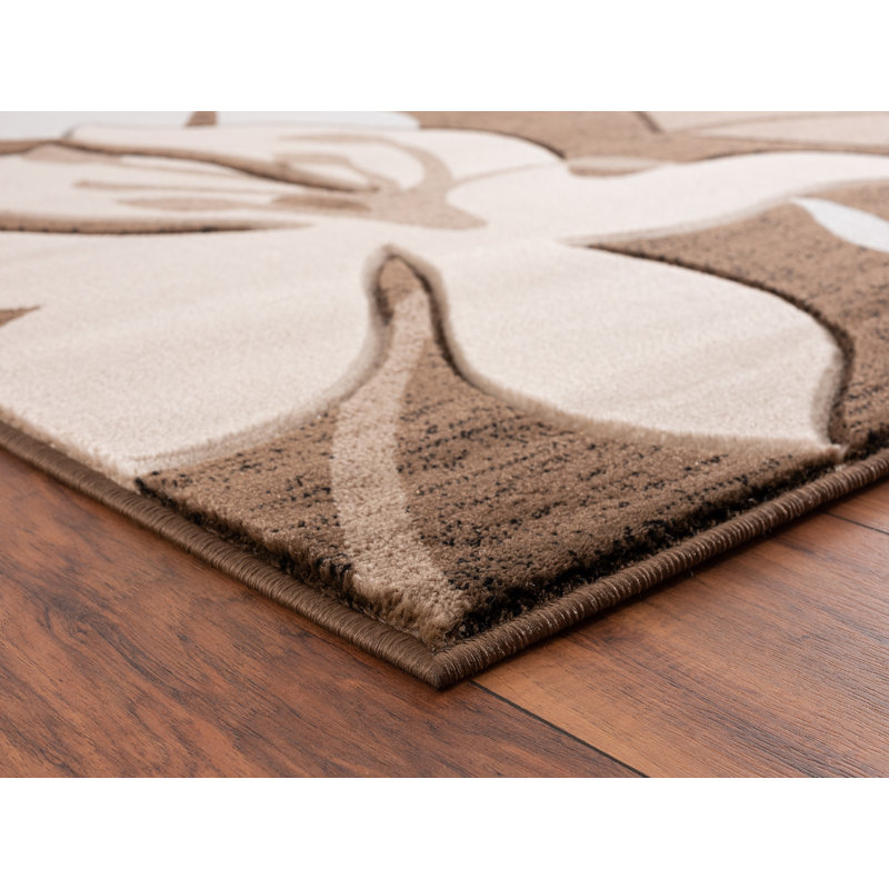 Tapis floral brun / beige Shaver, Ovale 5 pi 2 po x 7 pi 5 po
