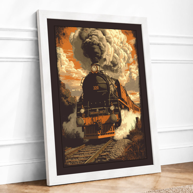 Steam Locomotive 382 Retro - Framed Print, A2 - 59.4 x 42.0 cm, White
