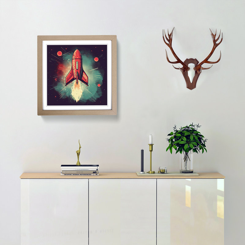 Rocket Retro - Single Picture Frame Print on Wood, Oak