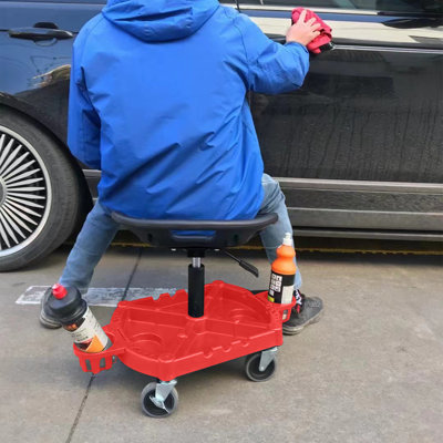 Heavy-Duty Adjustable Rolling Garage Stool With Tool Tray & Cup Holder 4" Swivel Casters, 300 Lbs Capacity Mobile Workshop Seat by Inbox Zero