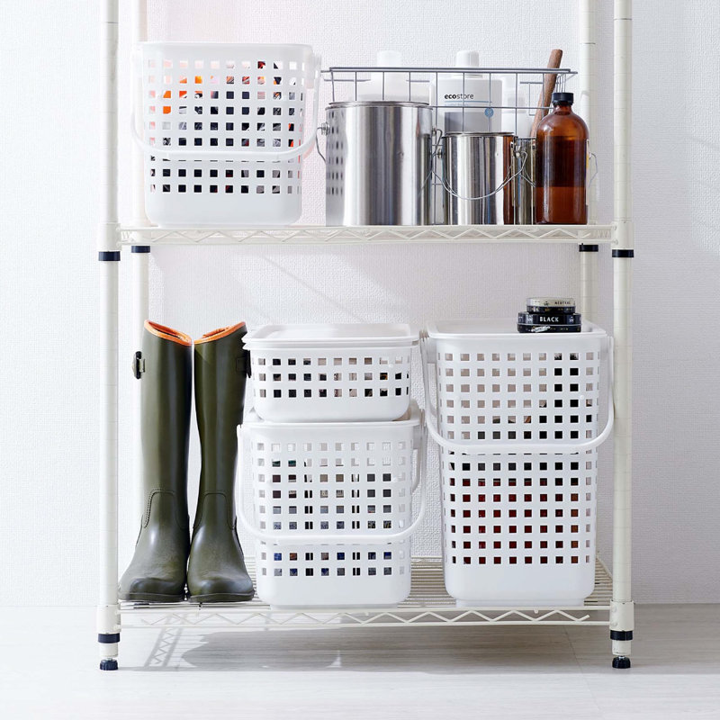 Ensemble de panier de rangement modulaire et couvercle, Blanc, H 10,63 po x l 10,9 po x P 17,91 po