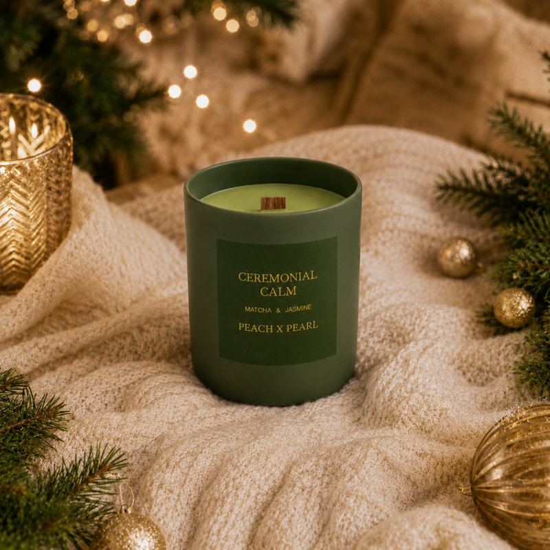 Bougie de soja matcha et jasmin Peach X Pearl Co en boîte-cadeau, 12 oz