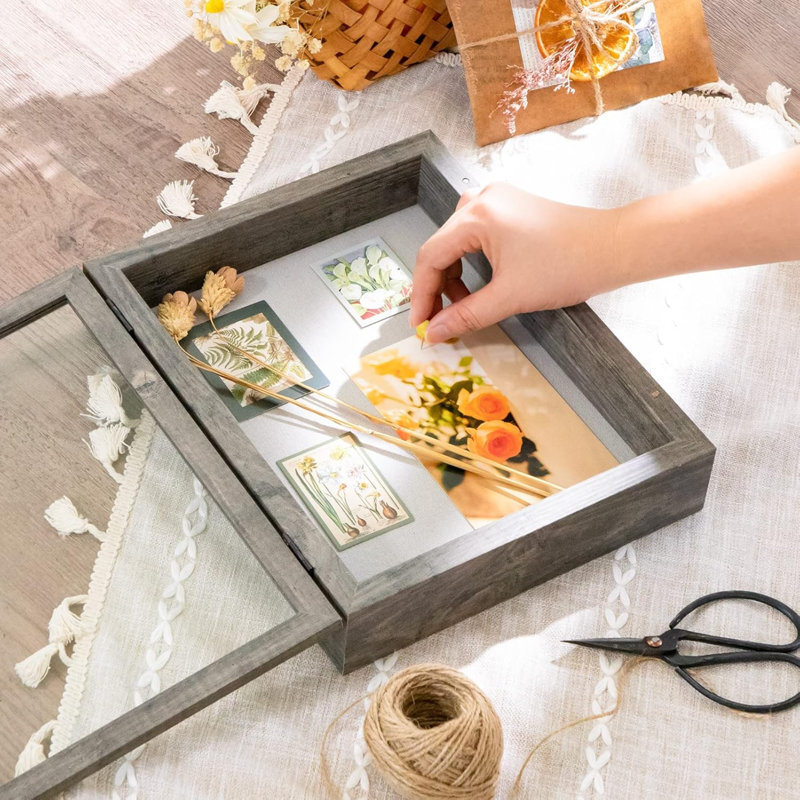 Small Shadow Box Frame With Back - Sturdy Rustic Memory Display Case Of Flower, Pictures, Medals And More, Gray