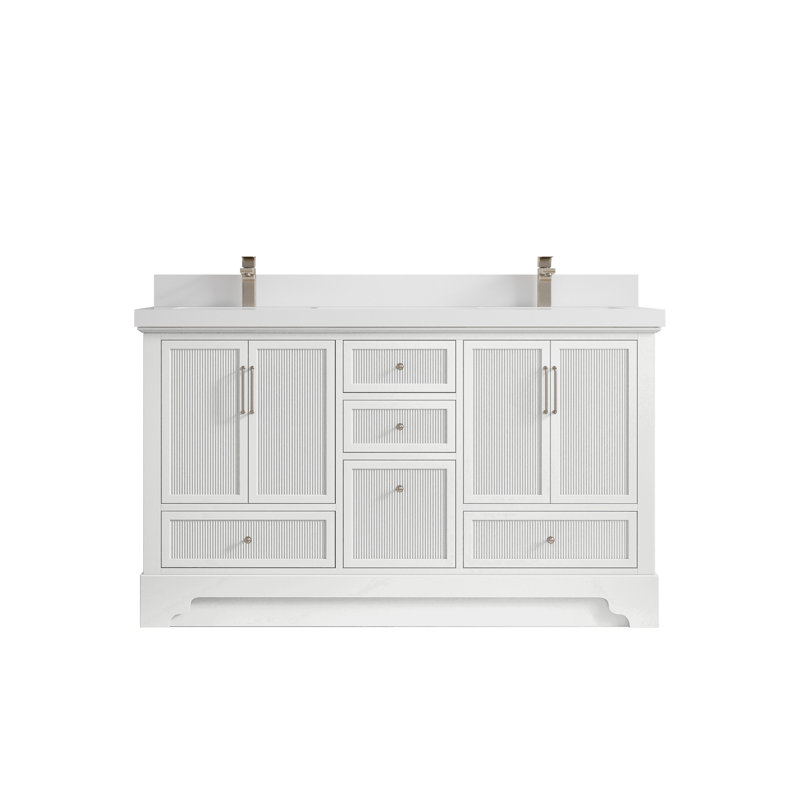 Ensemble de meuble-lavabo double 60 po avec plateau Alys, Blanc