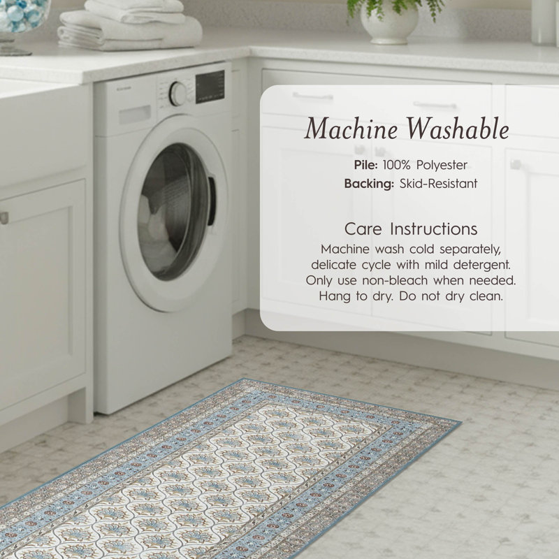 Laura Ashley Amelia Imagine Printed Chenille Machine Washable 2- pack Rugs, Blue, 2' x 4' and 2' x 6'