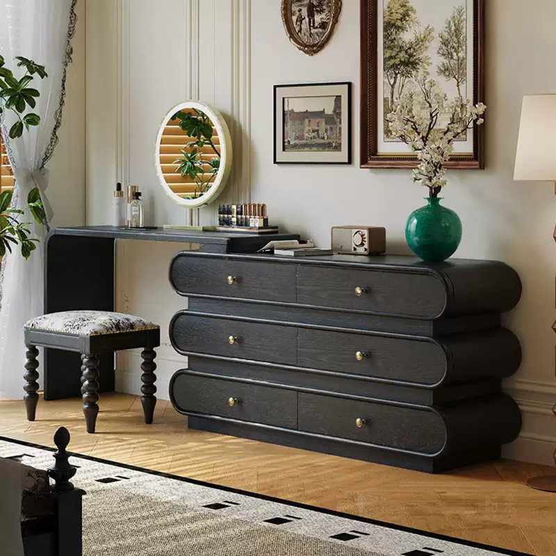 Commode en bois massif rétro français luxueux, Noir, noir, noir, noir