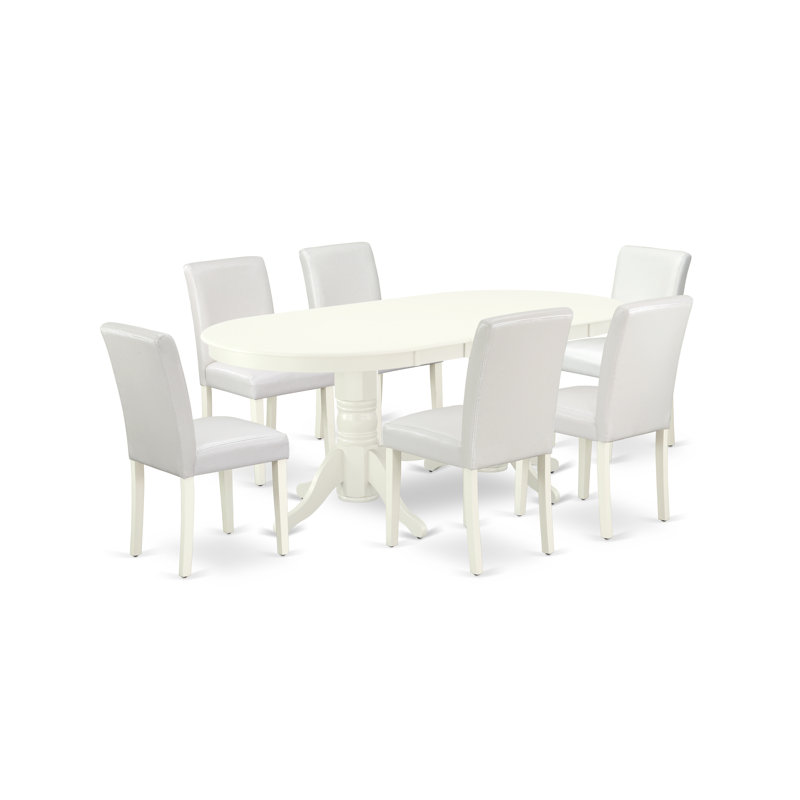 Ensemble de table de salle à manger 7 pièces 7 pièces, Blanc lin, Blanc