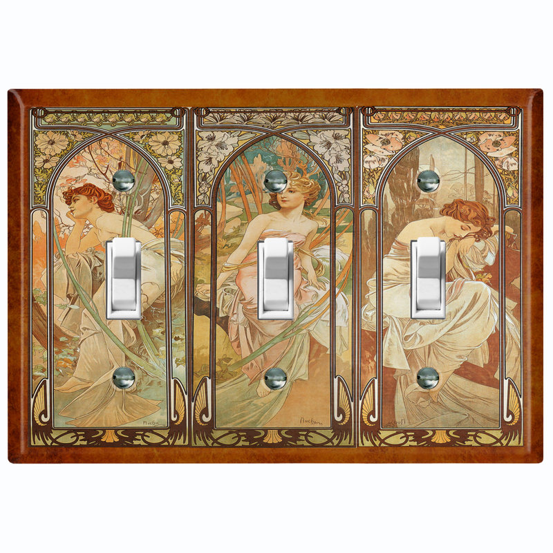 Magnifique plaque murale à 3 interrupteurs à bascule Art Nouveau Angels Forest