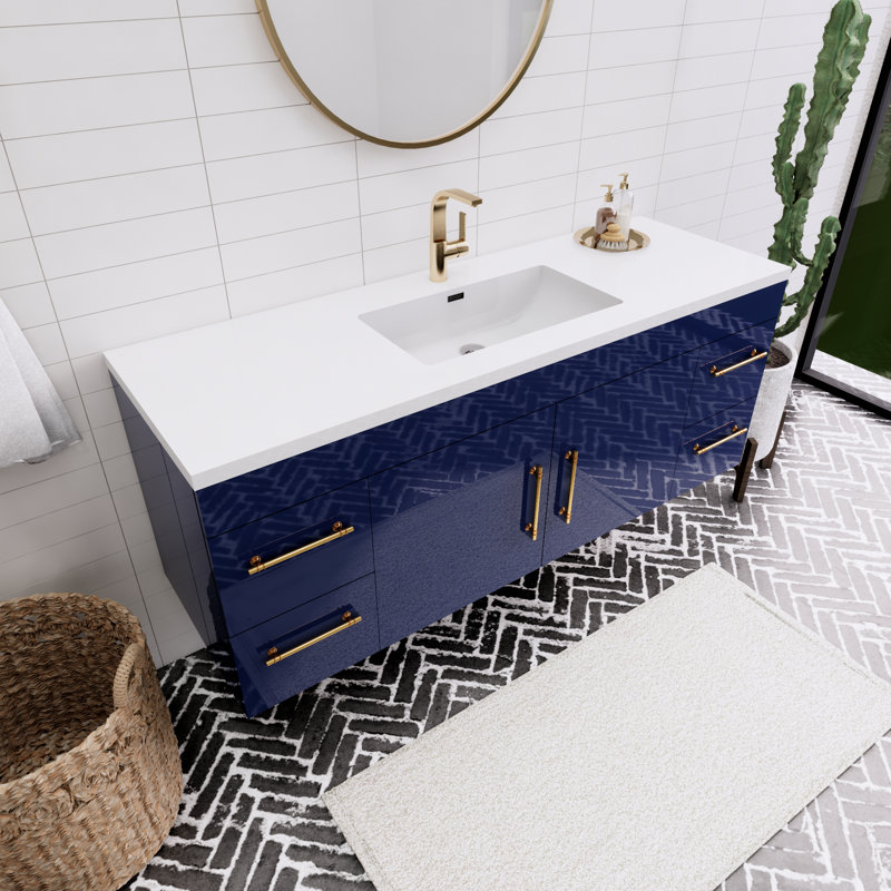 Ensemble de meuble-lavabo mural simple 60 "Spring, Bleu nuit
