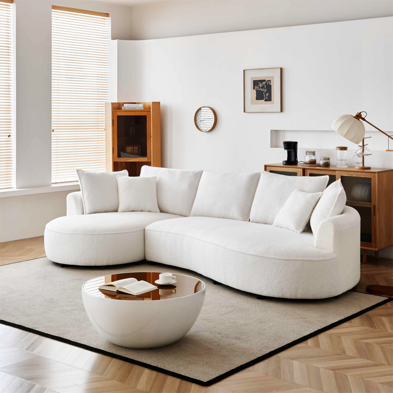 White Velvet Curved Modular Sectional Sofa with Wooden Frame