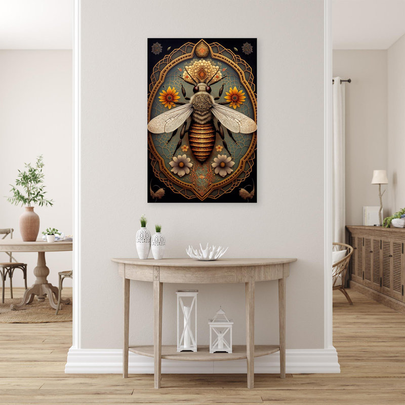 Coquelicots et abeilles - impression sur toile tendue, H 20 po x L 16 po x l 1,25 po