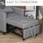 Chaise de lit multifonctionnelle - convertible avec structure stable, réglable, bois d'eucalyptus gris