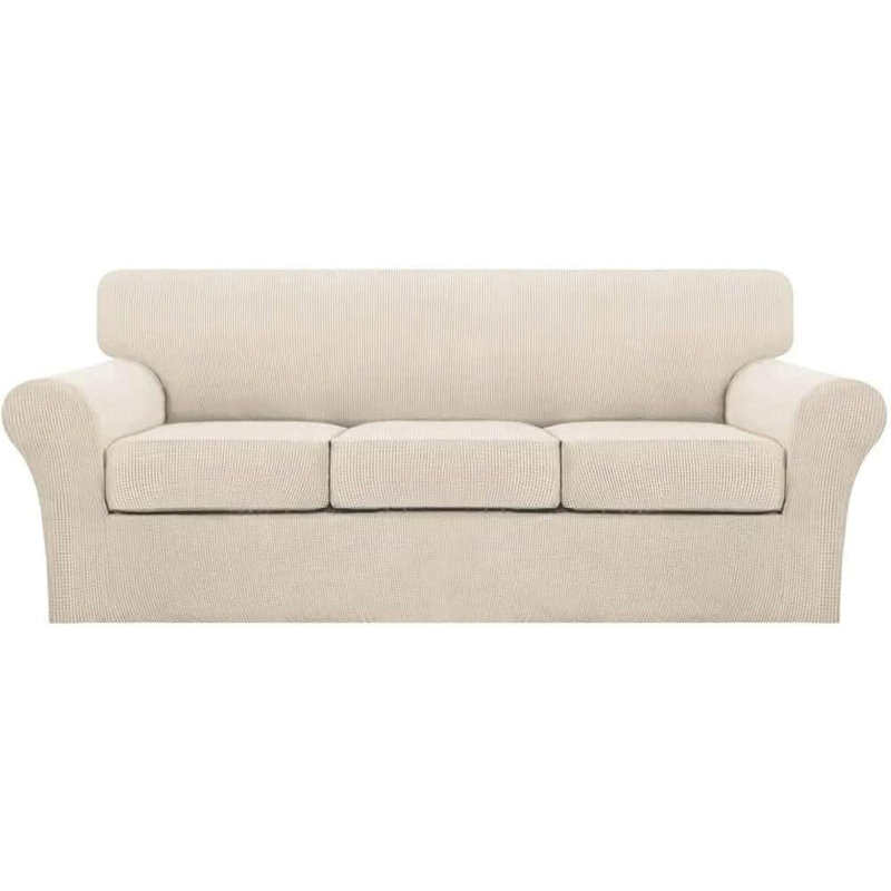 Housse de canapé 4 pièces pour canapé à 3 coussins Housse de canapé lavable pour chiens avec housse de canapé individuelle en tissu jacquard (canapé à 3 coussins, beige Biscotti)