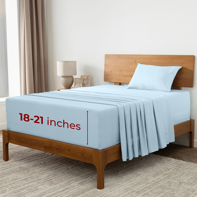 Ensemble de draps Mellanni 1800, Ensemble de draps pour taille de lit simple TG ave, Bleu pastel