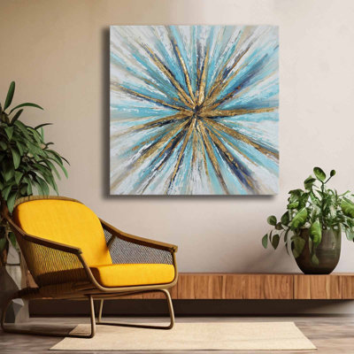 Blue And Gold Starburst Abstract Canvas Art
