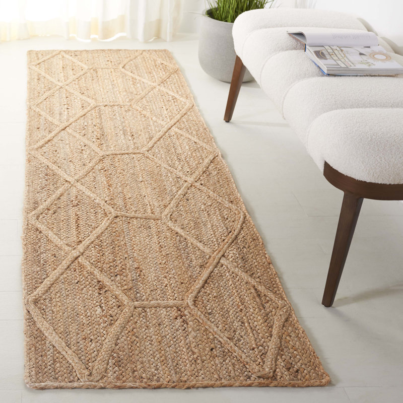 Natural Fiber Handloom Jute Geometric Rug, Runner 2'3" x 8'
