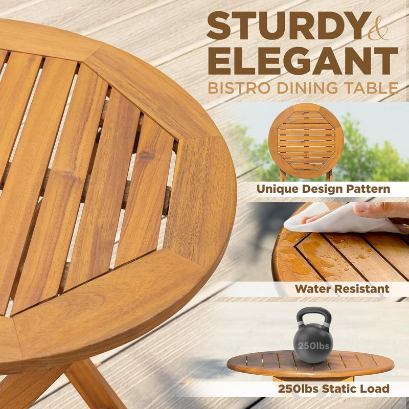 Morgin 2 - Person Wood Patio Dining Set with Round Table
