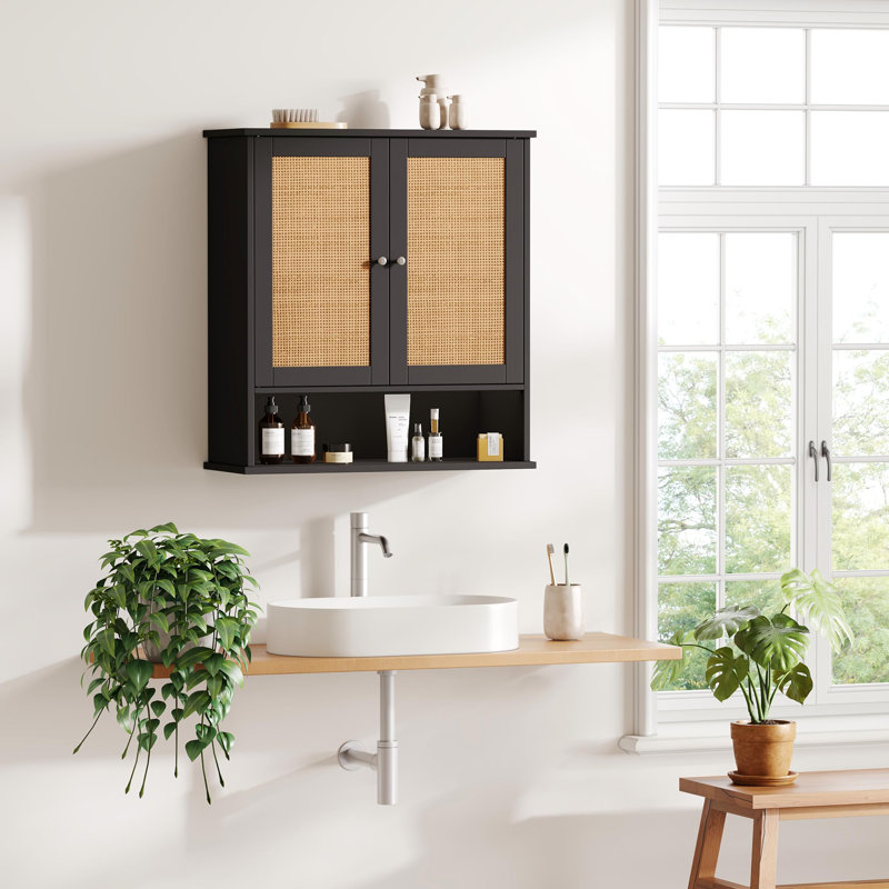 Armoire de rangement murale avec tablettes réglables internes, Noir/naturel