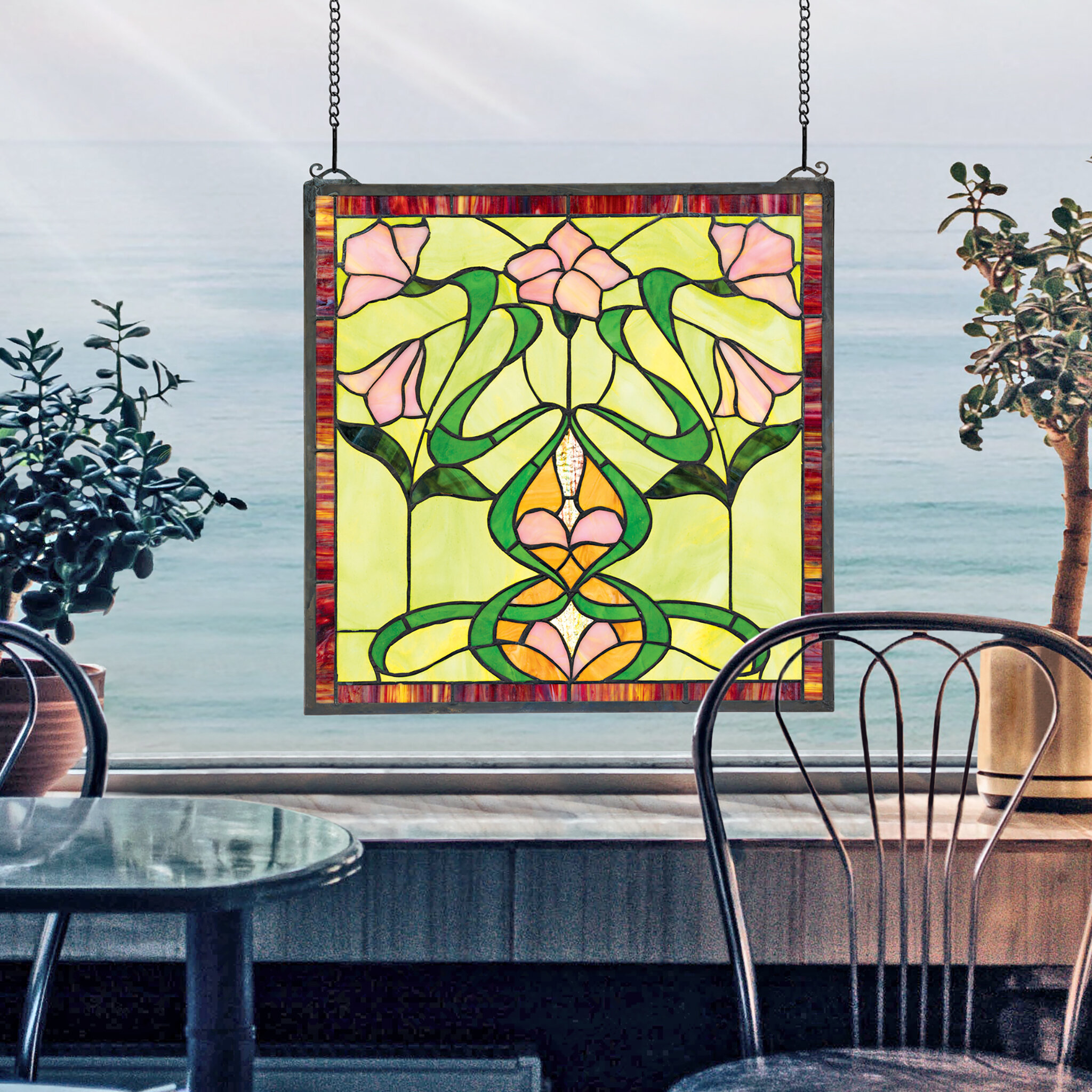 Design Toscano Nouveau Lily Stained Glass Window Panel & Reviews | Wayfair