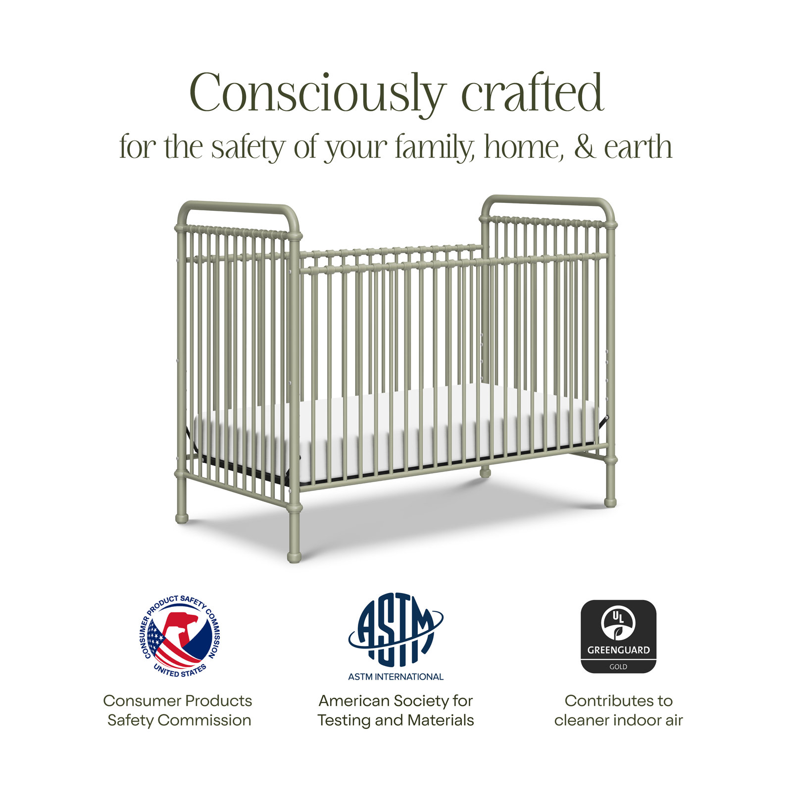Abigail Steel 3-in-1 Convertible Crib, Heirloom Sage