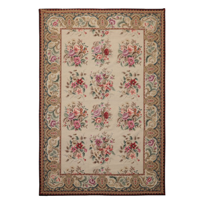 Tapis traditionnel ivoire en laine tissé à la main 6 x 9