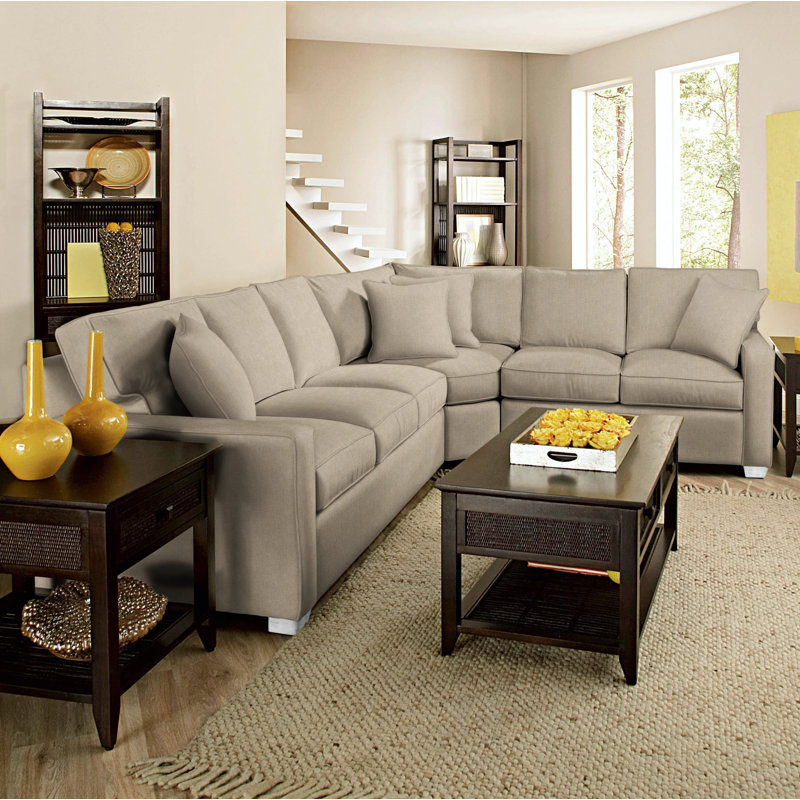 Gramercy Park Upholstered L-Shaped Sectional Symmetrical, Frost White, Oatmeal Crypton Performance